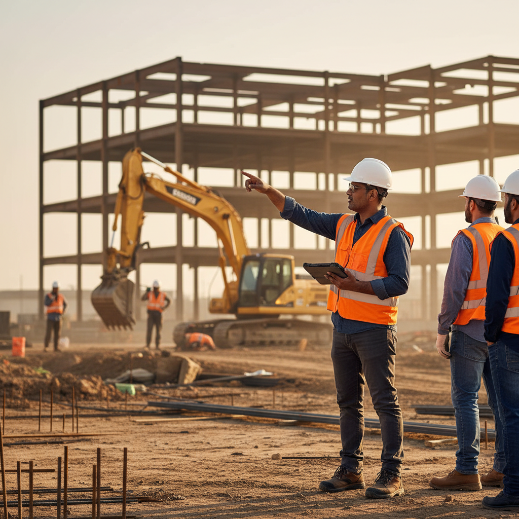 Active construction site with crane and building structure in progress