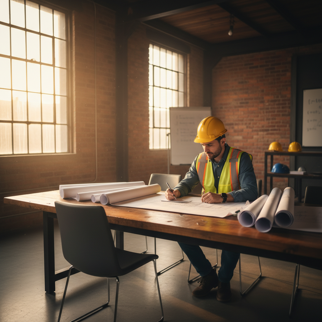 Construction team reviewing project plans