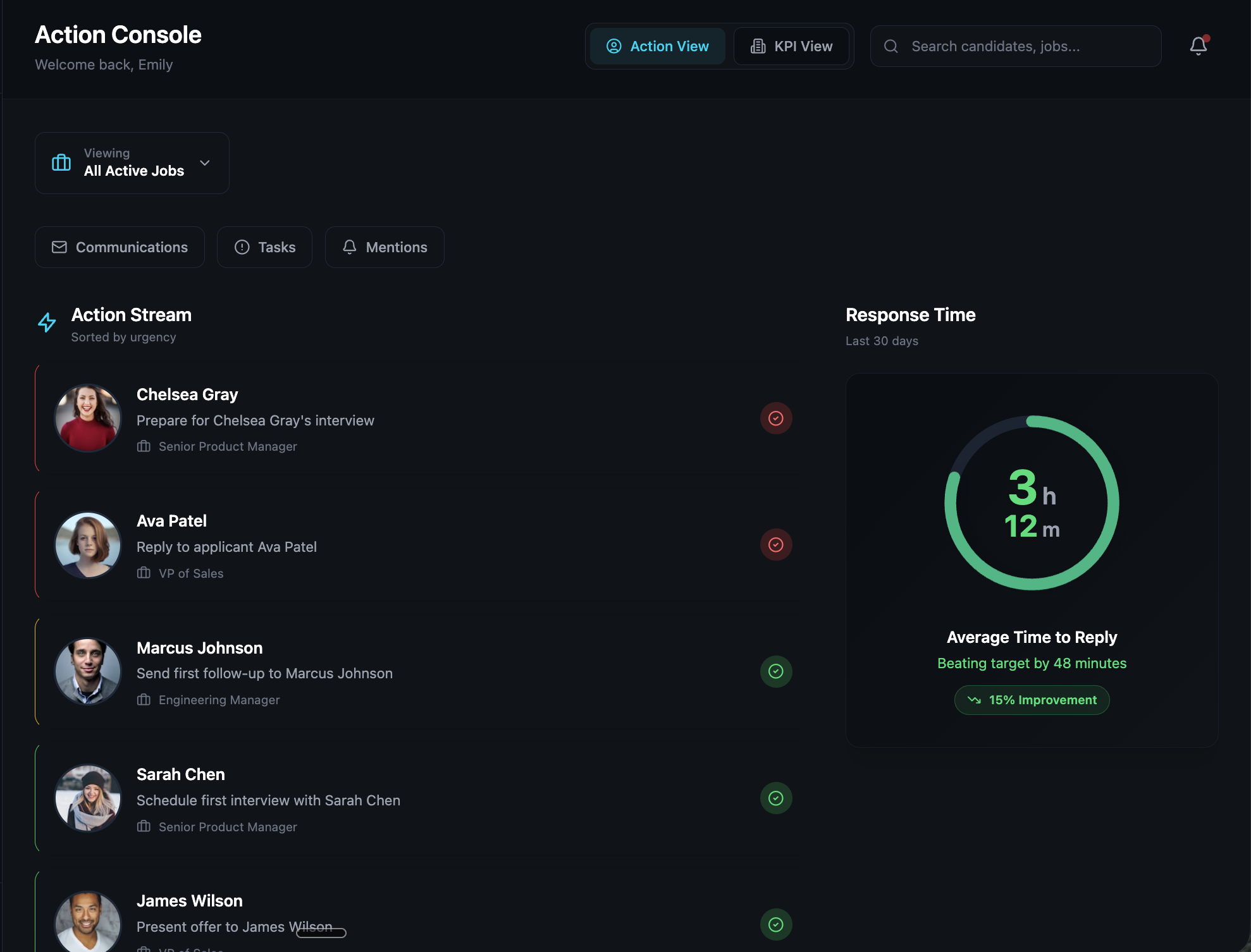 FUSE Action Console — real-time recruiting dashboard